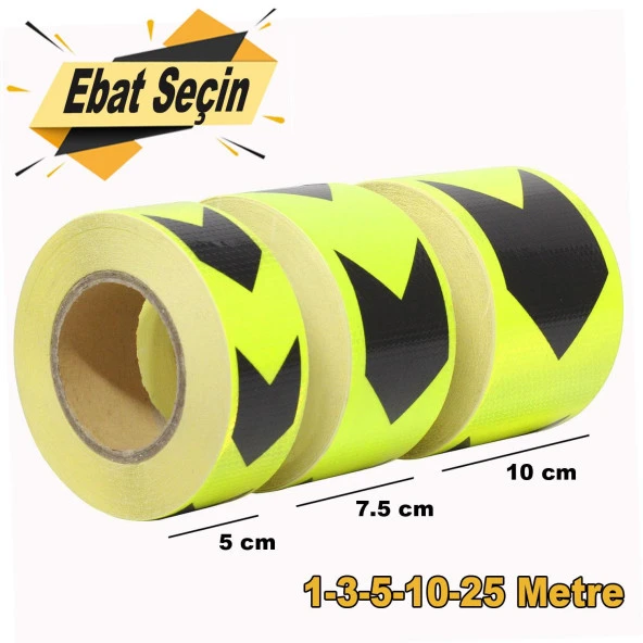 Reflektörlü Reflektif Fosforlu Şerit Bant Sarı-Siyah Reflekte İkaz Bandı