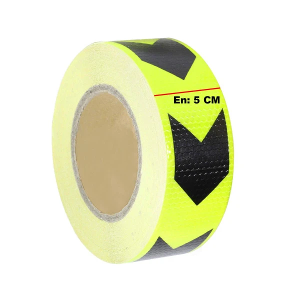 Reflektörlü Reflektif Fosforlu Şerit Bant Sarı-Siyah Reflekte İkaz Bandı - 10