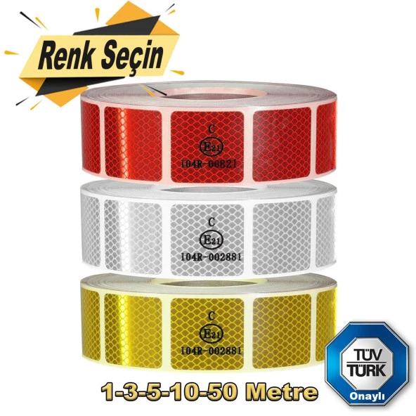 Tüvtürk Onaylı Reflektörlü Reflektif Fosforlu Şerit Bant Kesikli İkaz Bandı