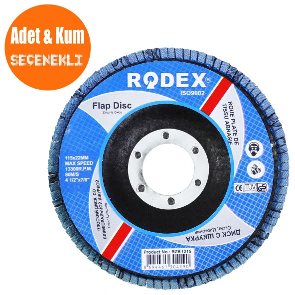 Rodex Zirkonyum Oksit Avuç İçi Taşlama Flap Disk Zımpara 115 mm