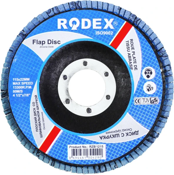 Rodex Zirkonyum Oksit Avuç İçi Taşlama Flap Disk Zımpara 115 mm - Resim 2