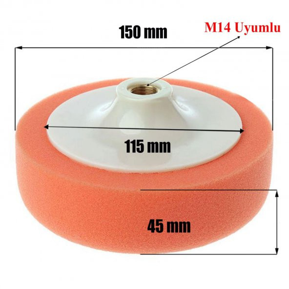 Pasta Cila Polisaj Süngeri Zımpara Tabanlı Turuncu 150 mm M14 Uyumlu - 3