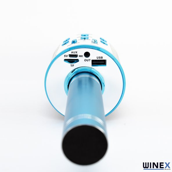 Winex UsbA+TF Sd Kart+3.5mm Aux Girişli Bluetooth Karaoke Mikrofonu Mavi - 2