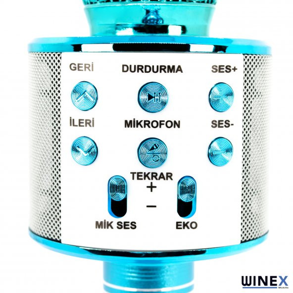 Winex UsbA+TF Sd Kart+3.5mm Aux Girişli Bluetooth Karaoke Mikrofonu Mavi - 4