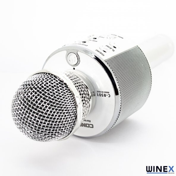 Winex UsbA+TF Sd Kart+3.5mm Aux Girişli Bluetooth Karaoke Mikrofonu Gümüş - 3