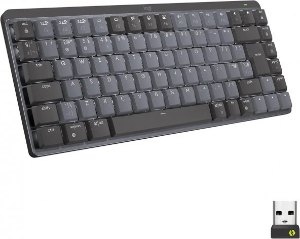 Logitech MX Mechanical Kablosuz Mini Mekanik Klavye, Aydınlatmalı, Dokunmatik Sessiz Tuşlar, İngilizce Q - Gri