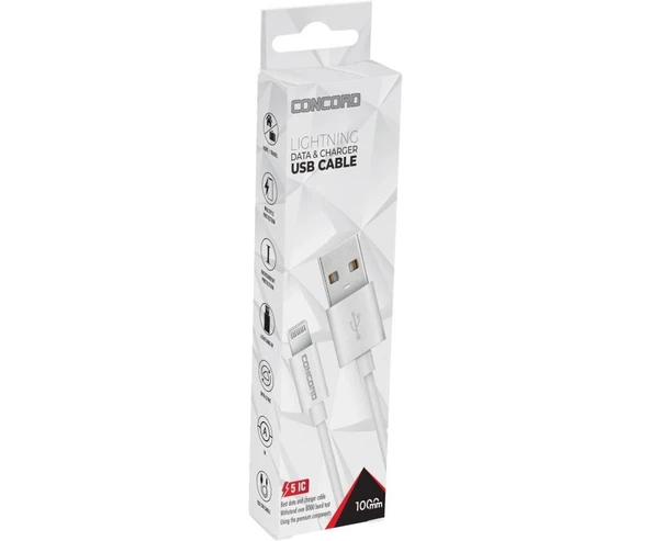Concord Apple iPhone lightning C-411 2.1A 1m Data ve Şarj Kablosu - Beyaz - 3