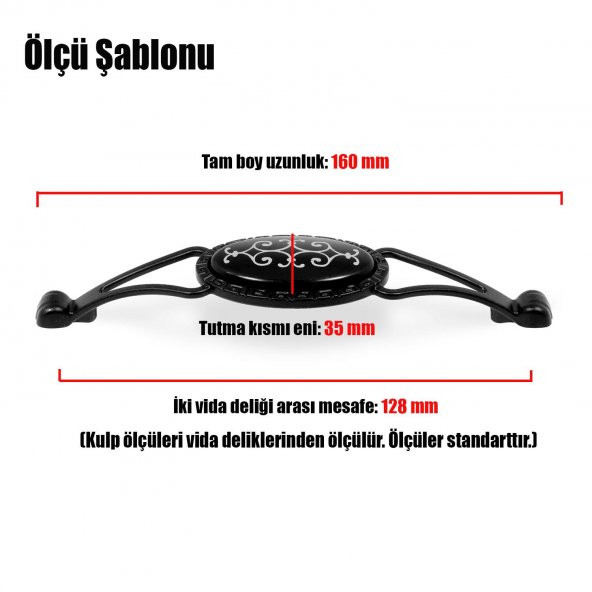 Çekmece Dolap Kapak Kulpu Kulbu 128 mm Siyah Metal Kulp - 4