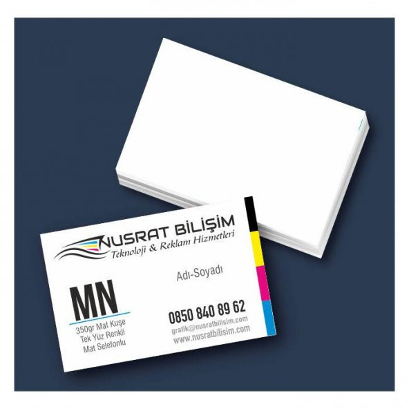 Kartvizit 350 gr Mat Kuşe Tek Yüz 4 Renk Mat Selefonlu 8,3x5,1 cm 1.000 Adet