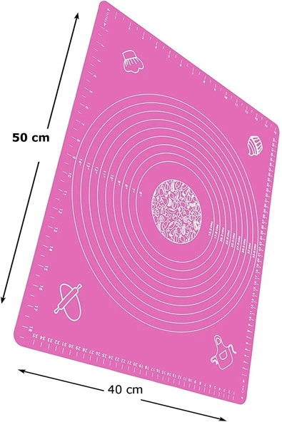 Tilbe Home Silikon Hamur Açma Matı Ölçekli Isıya Dayanıklı Yoğurma Matı Mutfak Fırın Altlığı Açık Mor 50X40 cm - 2