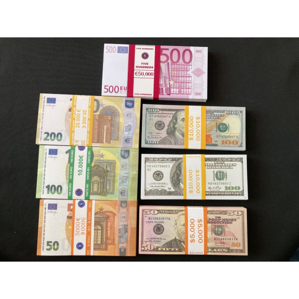 YENİ 35 DESTE KARIŞIK PARA 50-100-200-500 EURO VE 50-100-100 DOLAR DÜĞÜN PARASI GEÇERSİZ PARA - 3