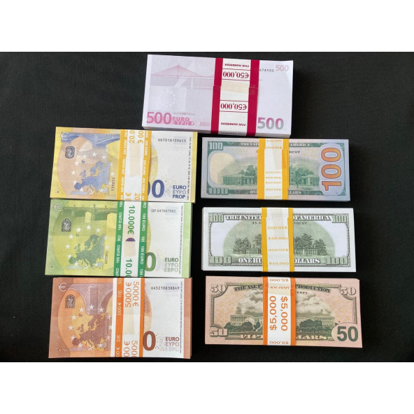YENİ 35 DESTE KARIŞIK PARA 50-100-200-500 EURO VE 50-100-100 DOLAR DÜĞÜN PARASI GEÇERSİZ PARA - 4