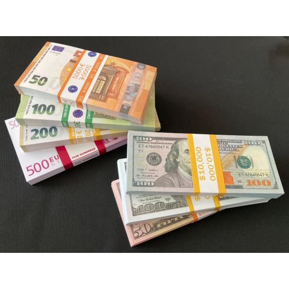 YENİ 35 DESTE KARIŞIK PARA 50-100-200-500 EURO VE 50-100-100 DOLAR DÜĞÜN PARASI GEÇERSİZ PARA - 5