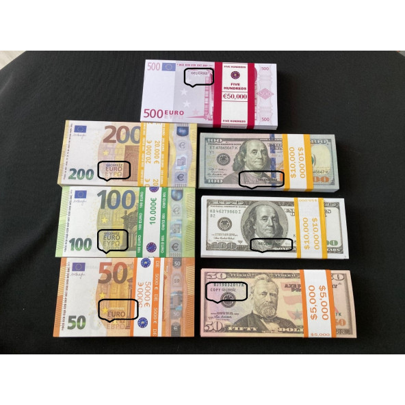 YENİ 35 DESTE KARIŞIK PARA 50-100-200-500 EURO VE 50-100-100 DOLAR DÜĞÜN PARASI GEÇERSİZ PARA - 6