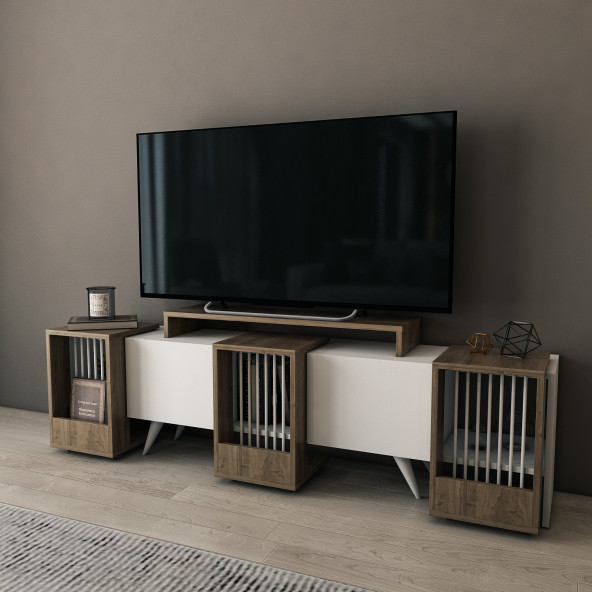 EVDEKİMODA MABEL TV ÜNİTESİ (BEYAZ-CEVİZ) - 2
