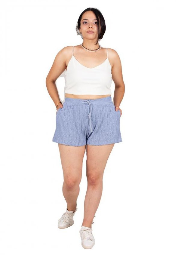 Truva Xxl Büyük Beden Kadın Giyim Bürümçüklü Şort Mavi KŞ055 - 3