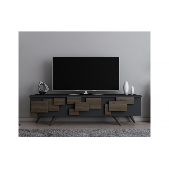 EVDEKİMODA 3D TV ÜNİTESİ (ANTRASİT-CEVİZ) - 2