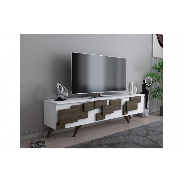 ECDEKİMODA 3D TV ÜNİTESİ (BEYAZ-CEVİZ)