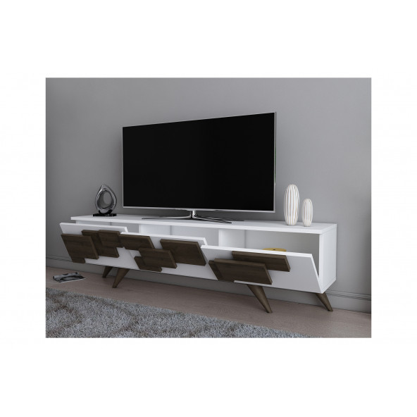 ECDEKİMODA 3D TV ÜNİTESİ (BEYAZ-CEVİZ) - 3