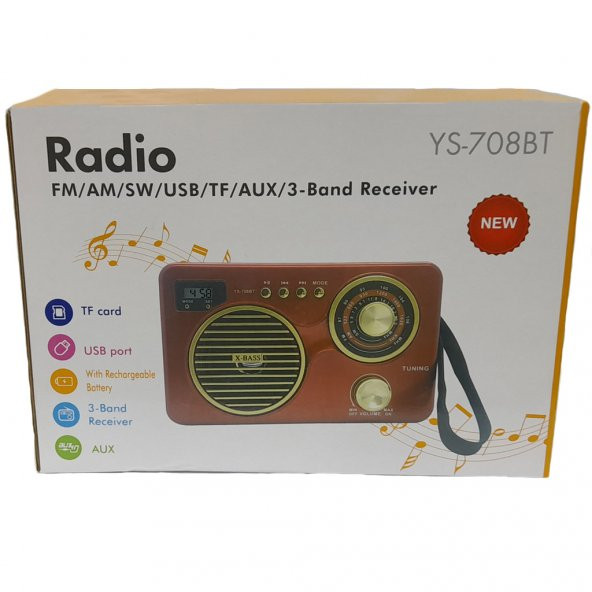 Radio YS-708BT FM/AM/ SW/USB/TF/AUX/3 Radyo