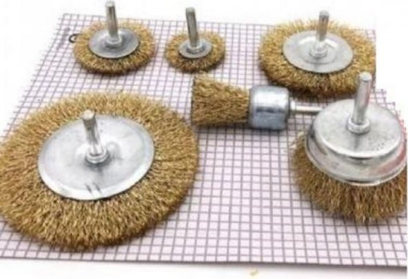 6 Parça Pimli Matkap Tel Fırça Seti Saçaklı Fırça (38mm+50mm+75mm+100mm) Dairesel +25mm Kalem+75mm - 2