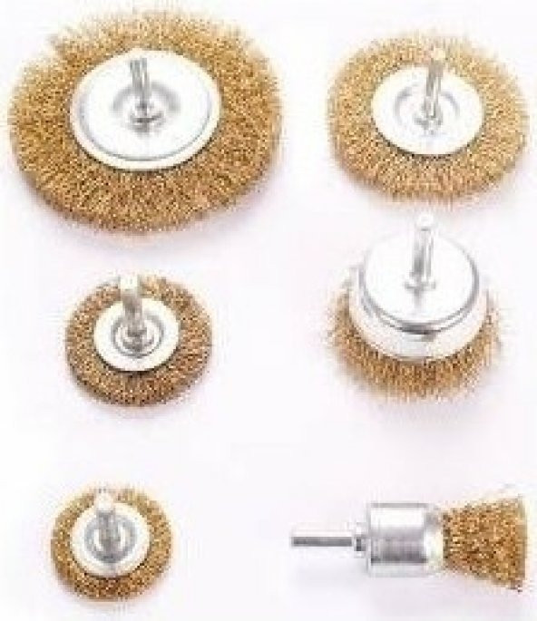 6 Parça Pimli Matkap Tel Fırça Seti Saçaklı Fırça (38mm+50mm+75mm+100mm) Dairesel +25mm Kalem+75mm - 3
