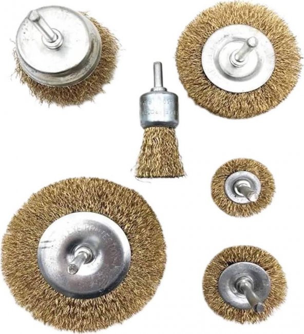 6 Parça Pimli Matkap Tel Fırça Seti Saçaklı Fırça (38mm+50mm+75mm+100mm) Dairesel +25mm Kalem+75mm - 4