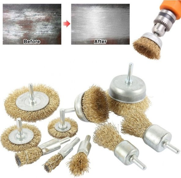 6 Parça Pimli Matkap Tel Fırça Seti Saçaklı Fırça (38mm+50mm+75mm+100mm) Dairesel +25mm Kalem+75mm - 5