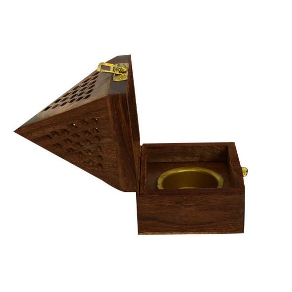 Tütsülük - Piramit Ahşap El Yapımı Konik Tütsü Yakma Kutusu 14Cm (Küçük Boy) - 2