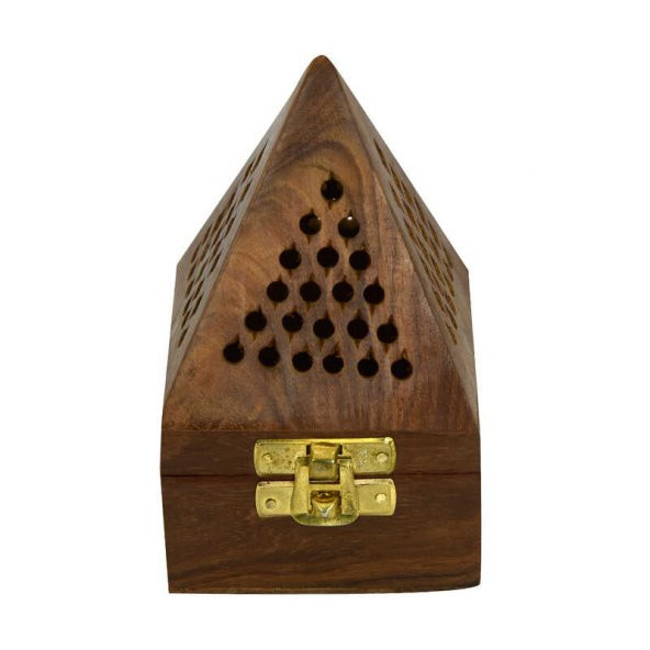 Tütsülük - Piramit Ahşap El Yapımı Konik Tütsü Yakma Kutusu 14Cm (Küçük Boy) - 4