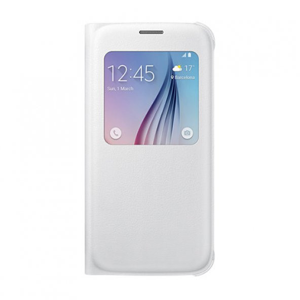 Samsung Galaxy S6 Orjinal S-View Cover Beyaz (Deri Görünümlü) - EF-CG920PW