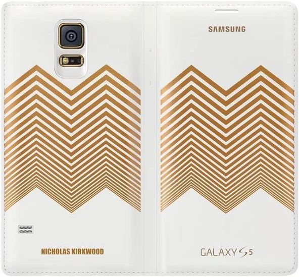 Samsung Galaxy S5 Nicholas Kırkwood Flip Wallet Orjinal Kılıf Altın Desenli EF-WG900RLEGWW - Resim 5