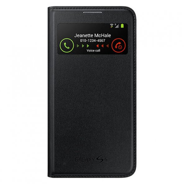 Samsung i9500 Galaxy S4 Kılıf Orjinal S-View Cover (Deri) - Siyah EF-MI950B
