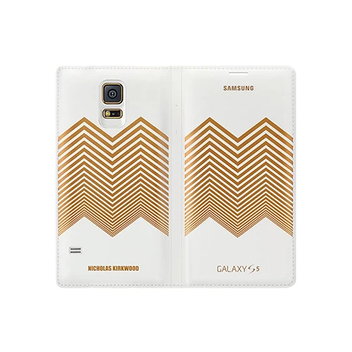 Samsung Galaxy S5 Nicholas Kırkwood Flip Wallet Orjinal Kılıf Altın Desenli EF-WG900RLEGWW - Resim 4