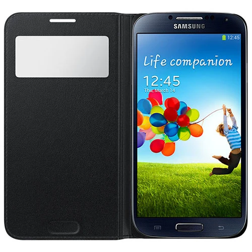 Samsung i9500 Galaxy S4 Kılıf Orjinal S-View Cover (Deri) - Siyah EF-MI950B - 3