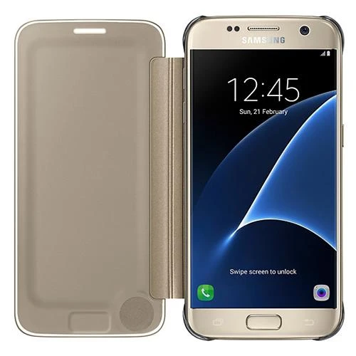 Samsung Galaxy S7 Clear View Cover Orjinal Kılıf Altın EF-ZG930CFEGWW - Resim 5