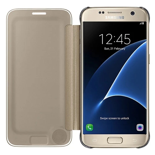 Samsung Galaxy S7 Clear View Cover Orjinal Kılıf Altın EF-ZG930CFEGWW - Resim 4