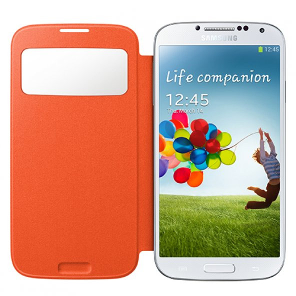 Samsung Galaxy S4 Orjinal S View Cover Kılıf - Turuncu - Resim 4