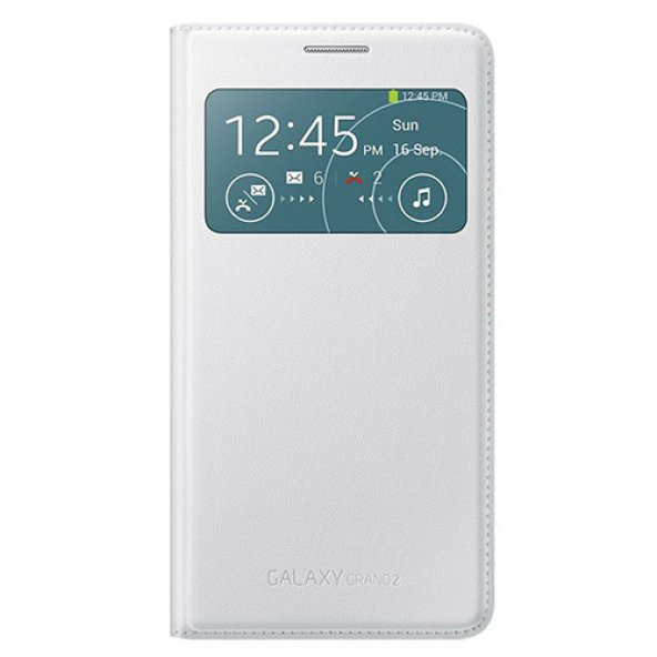 Samsung G7100 Galaxy Grand 2 Orjinal S View Cover Kılıf -Beyaz (Outlet)