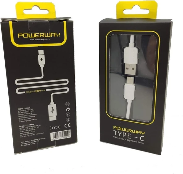 Powerway Type-C Hızlı Şarj Kablosu 1 M - Beyaz TY01 - 2