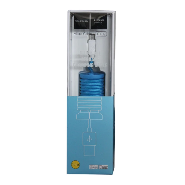 Powerway Micro USB Hızlı Şarj Kablosu Örgülü 1.1M - CX09 Mavi - Resim 3