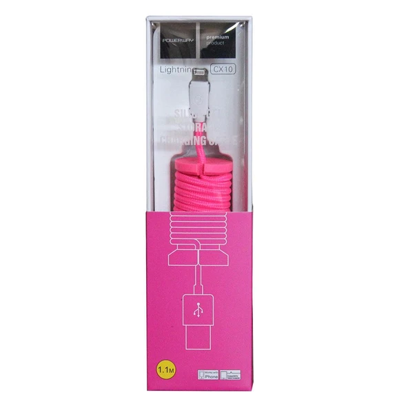 Powerway Apple Lightning Hızlı Şarj Kablosu Örgülü 1.1M - CX10 Pembe - Resim 2