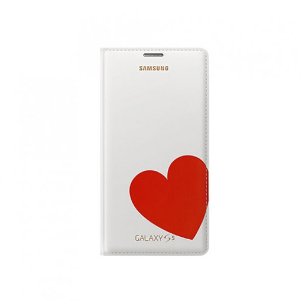 Samsung Galaxy S5 Moschino Flip Wallet Orjinal Kılıf Kırmızı Kalp (Outlet)