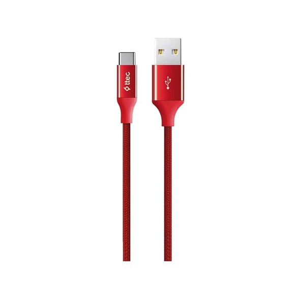 Ttec AlumiCable Type-C Şarj Kablosu Kırmızı - 2DK18K