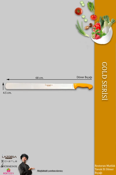 Lazbisa Gold Serisi Döner Bıçağı Mutfak Bıçak Restaurant Lokanta Et Tavuk Döner Bıçağı ( Mtf-054 ) - 2