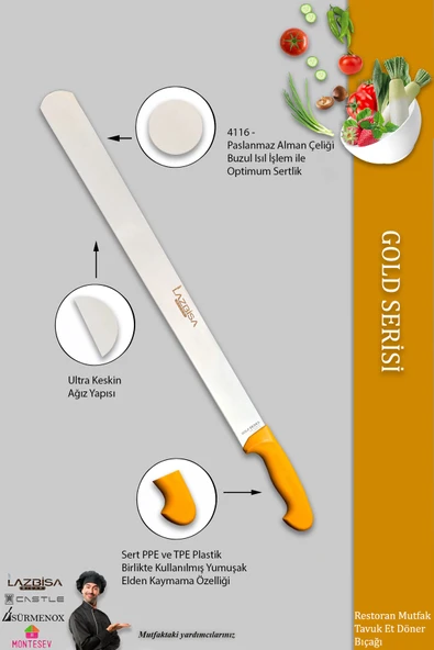 Lazbisa Gold Serisi Döner Bıçağı Mutfak Bıçak Restaurant Lokanta Et Tavuk Döner Bıçağı ( Mtf-054 ) - 3