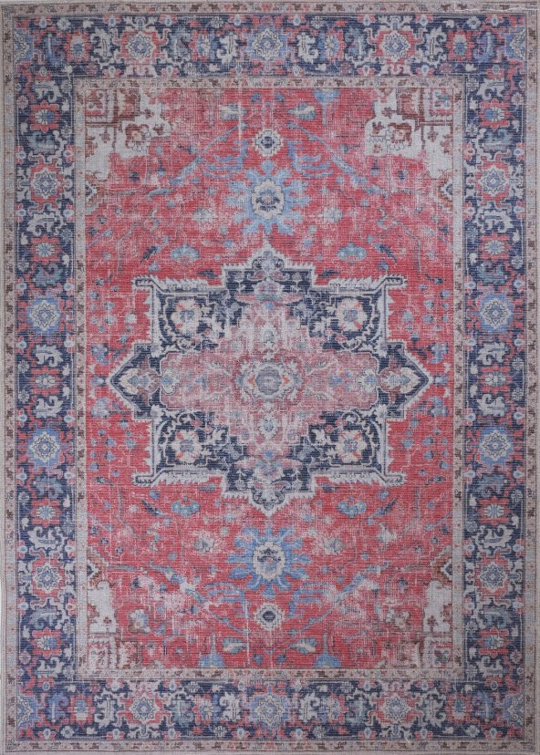 Yaseminsoy Collection Vintage Eskitme Desenli 200x270 Makinede Yıkanabilir Kilim, Halı