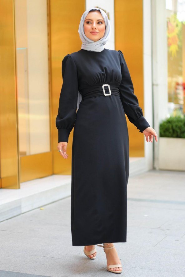 Milana Kuşak Detaylı Elbise - Siyah