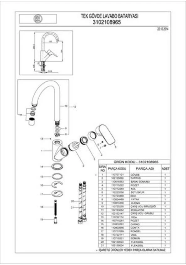 Ar Fia Lavabo Bataryası Kuğu Döner Borulu 102108965 - 2