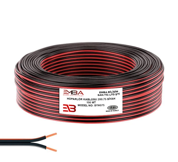 Emba Elektrik Ve Hoparlör Kablosu Kordon 2X0.75 100Mt - Siyah